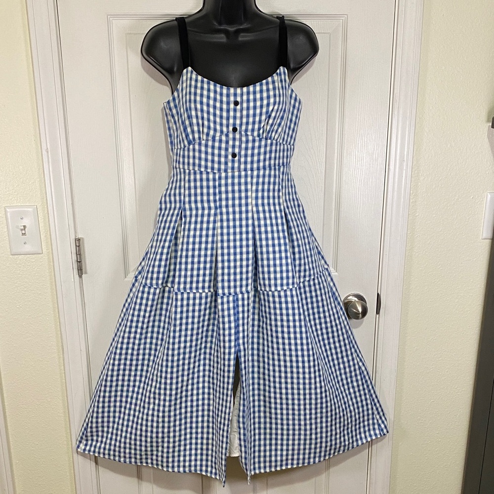 Cubic Retro Gingham Dress Size 4 (UK 8) Rockabilly Blue Check with Pockets